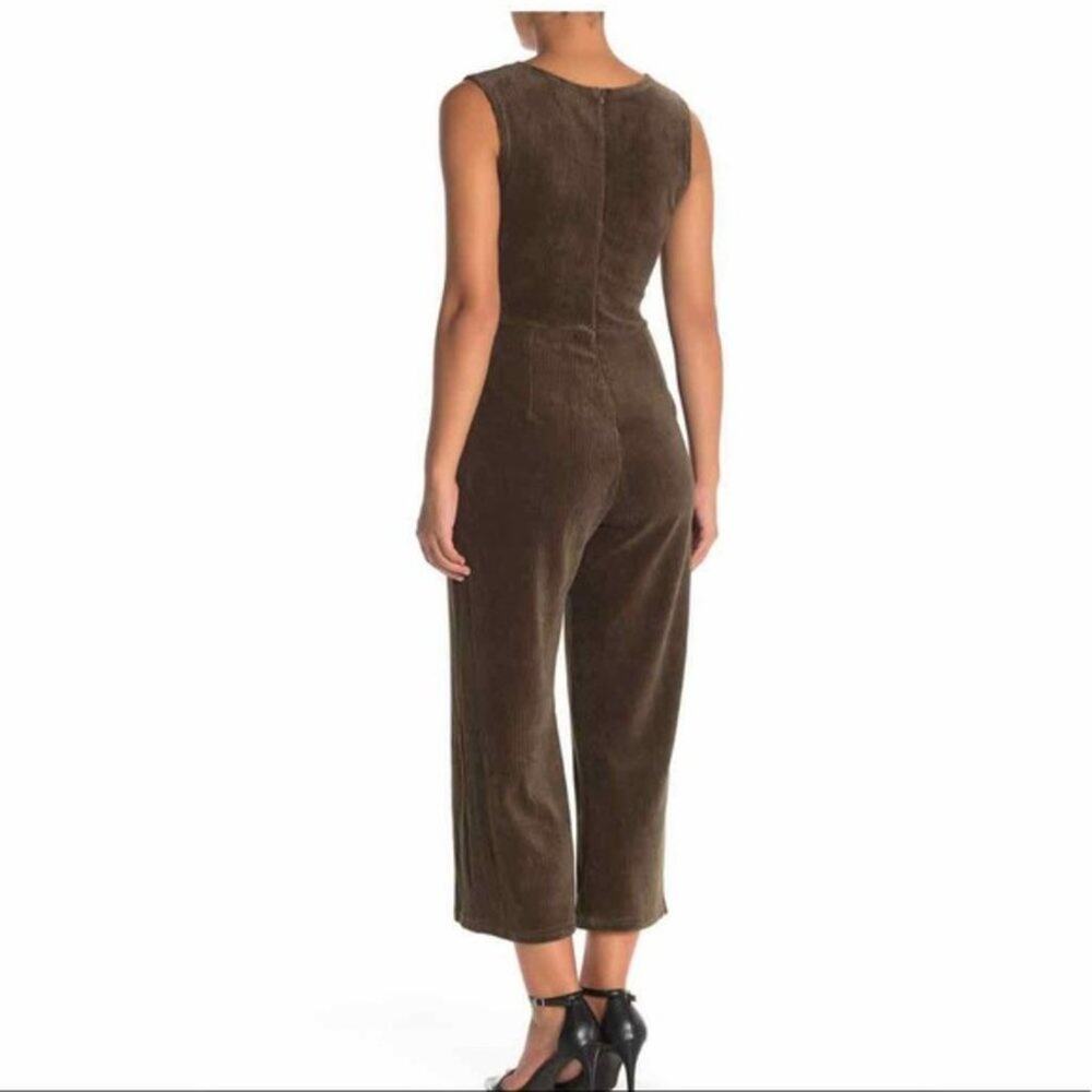 ANGIE Green Corduroy Cropped Jumpsuit‎ Small NWT Stretch Surplice Button Boho - Picture 5 of 9